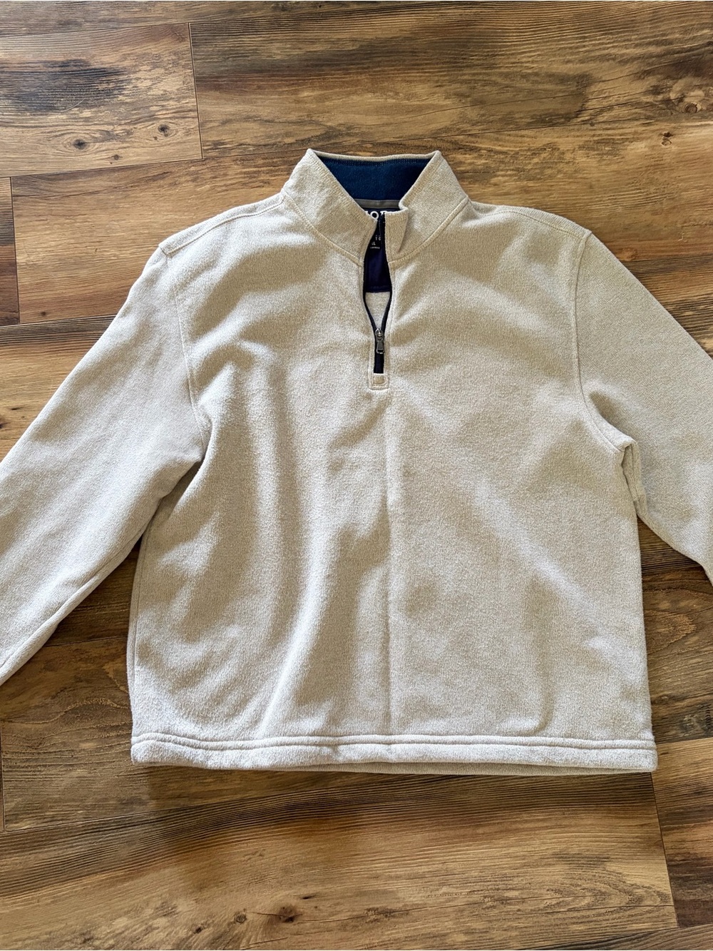 Izod Men's Cream Quarter-Zip Pullover with Navy Trim